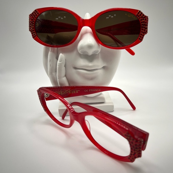 AUTHENTIC DESIGN OPTICAL RED FRAME/ EYEGLASSES/SUNGLASSES M 3238 WITH STONES - Picture 4 of 10